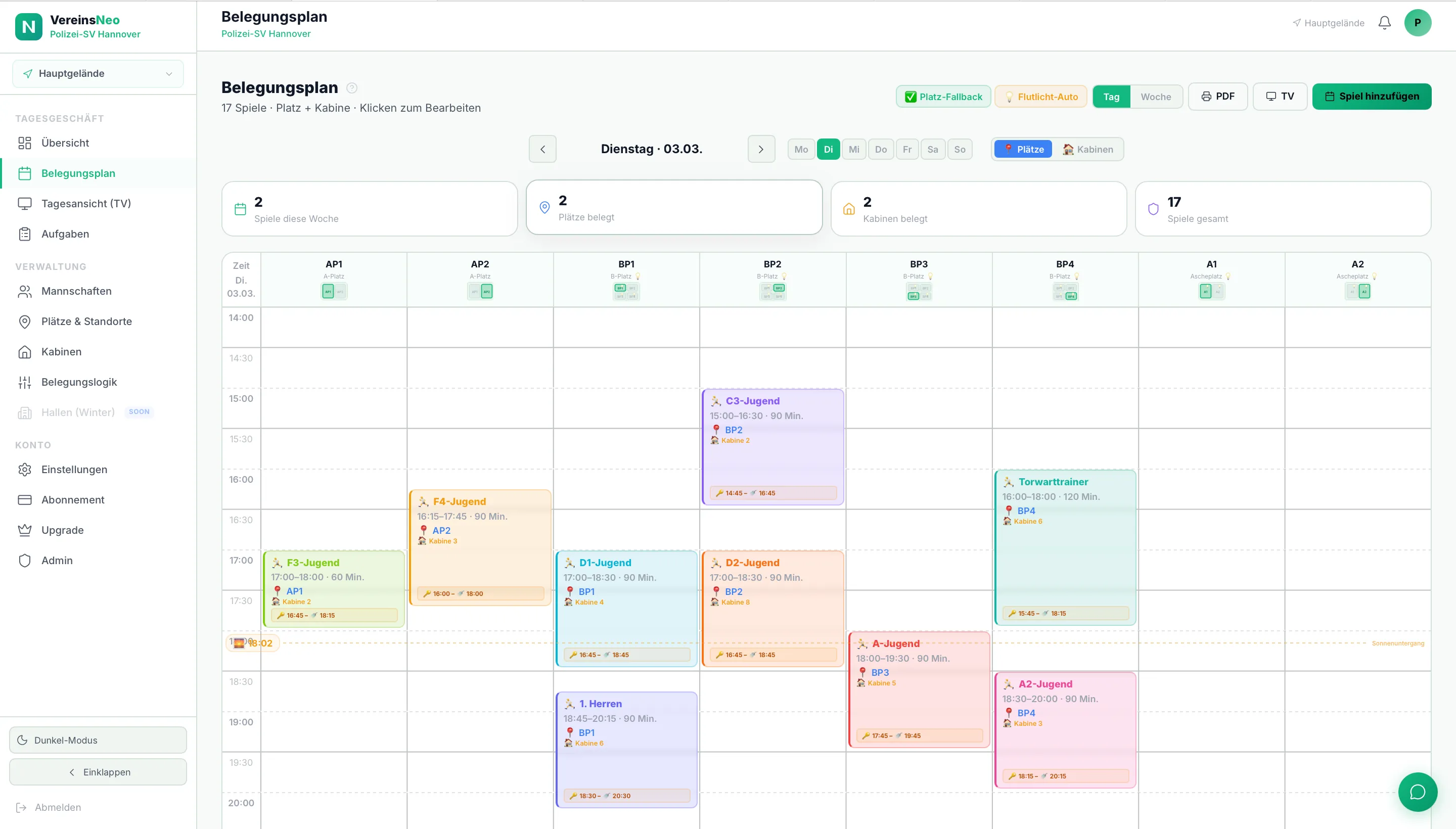 VereinsNeo Belegungsplan – Sportstätte digital verwaltet